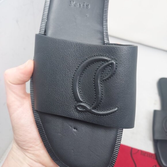 Christian Louboutin Black Flat CL Logo Mule Slide Sandal - Picture 3 of 9